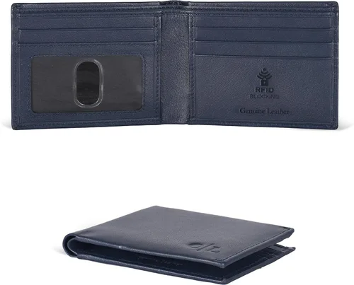 Miniatura 13 de Cartera delgada de cuero para hombre, bloqueo RFID, bolsillo frontal minimalista, delgada y elegante con ventana de identificación, regalo