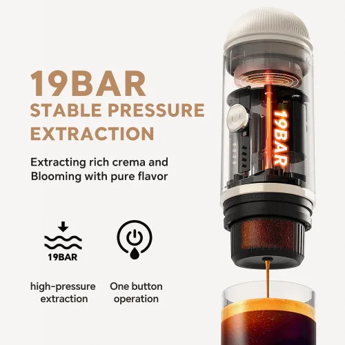 Miniatura 4 de Máquina de café espresso portátil para viajes, carga USB-C, cafetera eléctrica autocalentable, mini cafetera de 19 bar sobre la marcha