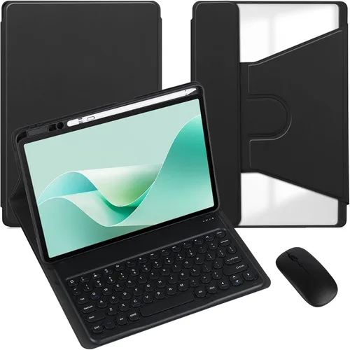 Miniatura 25 de Funda para tableta Samsung Galaxy Tab A8 de 10.5 pulgadas, teclado redondo inalámbrico desmontable Bluetooth, cubierta trasera transparente