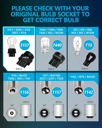 Miniatura 8 de Yorkim Foco led 3157 de color blanco, 6500K de alto brillo 3156 foco led con proyector 3057 3056 3457 4157 foco led de repuesto para luz de giro