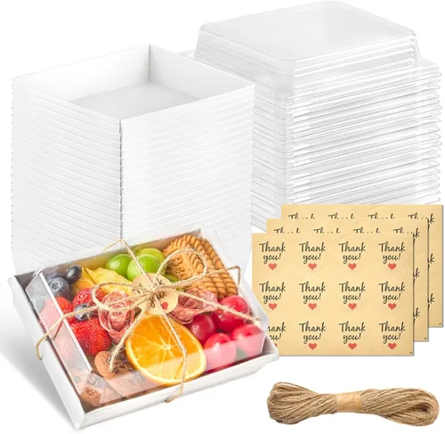 Miniatura 8 de Kucoele Cajas de charcutería grandes de 7 x 5 pulgadas con tapas transparentes, paquete de 50 cajas desechables de postre de panadería, recipientes
