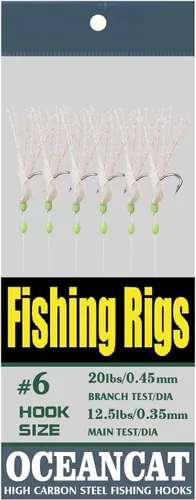 Miniatura 3 de OCEAN CAT 10 paquetes de 6 ganchos/juego de aparejos de pesca Rainbow Lucid Fishskin String Hook Señuelo de pesca de agua salada cebo de agua dulce