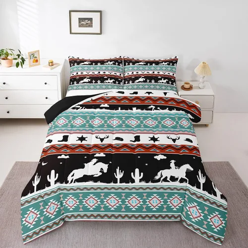 Miniatura 18 de Feelyou Southwest Native Juego de Ropa de Cama para Niños y Niñas Juego de Edredón Geométrico del Suroeste Tamaño Twin Edredón Tribal Decoración