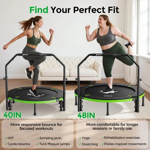 Miniatura 8 de BCAN SP3 40"/48" Foldable Mini Trampoline, Rebounder Trampoline for Adults, U/T Adjustable Foam Handle, Exercise Rebounder for Adults Indoor/Garden