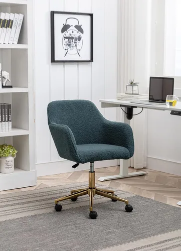 Miniatura 5 de Silla de oficina en casa, moderna silla de escritorio de tela de peluche copetuda con respaldo medio, silla giratoria ajustable para oficina