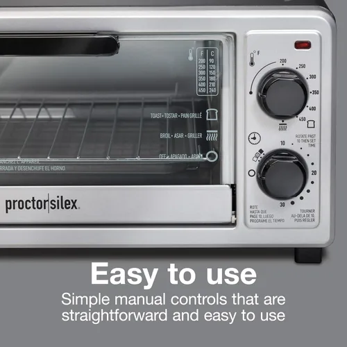Miniatura 4 de Proctor Silex Horno tostador de encimera de 4 rebanadas, multifunción con hornear, tostadas y asadores, 1100 vatios, temporizador de 30 minutos