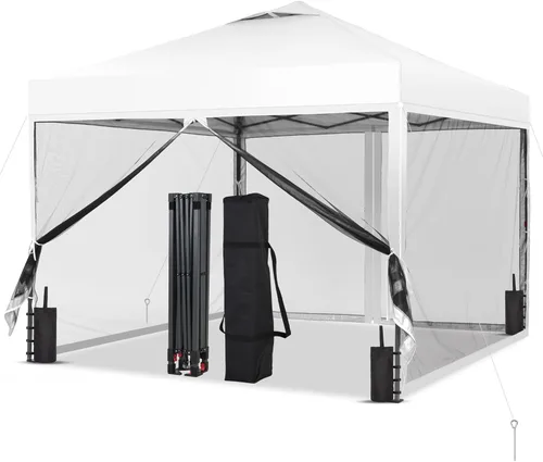 Miniatura 30 de GDY Tienda de campaña desplegable de 10 x 10 pies, gazebo para exteriores con 4 bolsas de arena, toldo fácil de instalar con 3 alturas ajustables