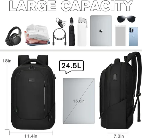 Miniatura 5 de Goloni Mochila ligera e informal para laptop, bolsa de viaje clásica de mano, con puerto de carga USB para hombres y mujeres, Negro oscuro