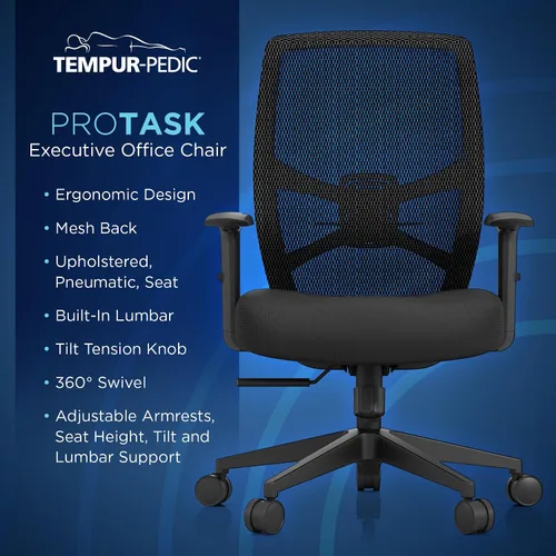 Miniatura 4 de Tempur-Pedic ProTask - Silla de oficina ejecutiva con capa de gel refrescante y soporte lumbar integrado, silla de escritorio ergonómica de malla