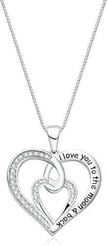 Miniatura 4 de FANCYCD - Collar con dije de corazón con texto en inglés "I Love You to the Moon and Back