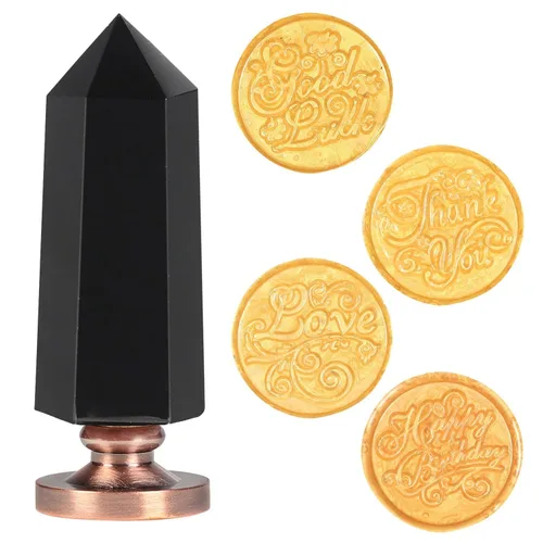 Miniatura 2 de SUNYIK Juego de sellos de cera, 6 asas de piedra de punto de cristal facetado con 4 sellos de cera para invitaciones de boda, mango de obsidiana