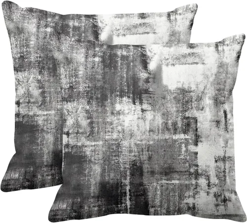 Emvency Juego de 2 fundas de almohada modernas con pintura abstracta negra, blanca y gris, fundas de almohada decorativas para sofá, decoración del