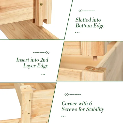 Miniatura 6 de Conjunto de cama de jardín elevada de madera Giantex, caja de plantación rectangular para verduras, frutas, flores, hierbas, cama de plantación