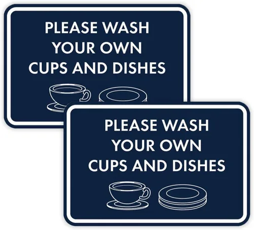 Miniatura 18 de Letrero clásico enmarcado con texto en inglés «Please Wash Your Own Cups and Dishes» (oro cepillado), pequeño
