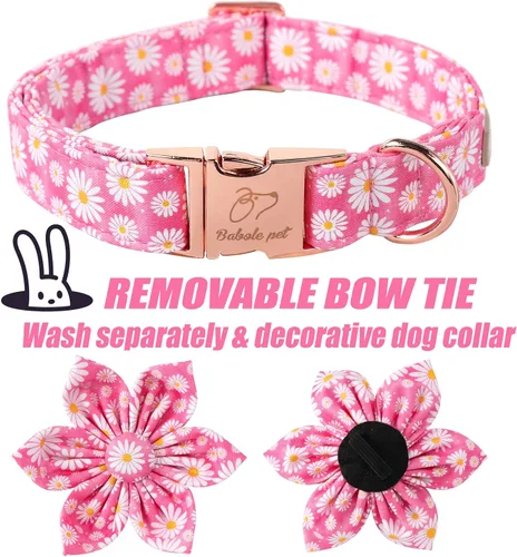 Miniatura 5 de Daisy - Collar de perro con corbatín de flores, suave y cómodo, collar de perro de algodón ajustable duradero para perros pequeños, medianos