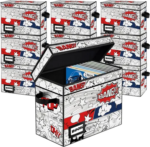 Miniatura 35 de Paquete de 2 cajas de almacenamiento para cómics, colección de 40 cm x 20 cm x 30 cm, plegable, contenedor organizador para 160-180 cómics, estante