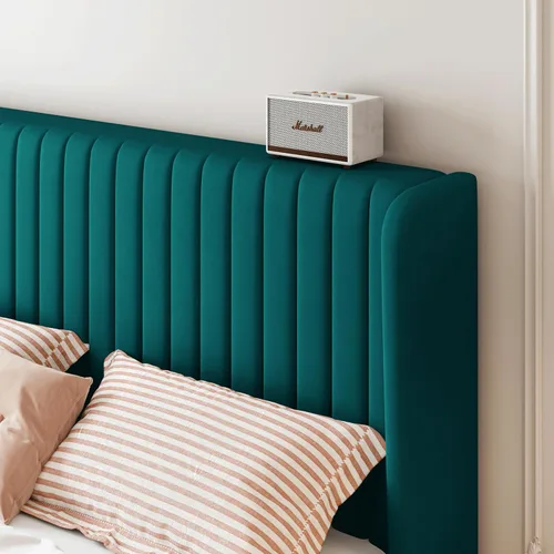 Miniatura 4 de SHA CERLIN Marco de cama de terciopelo tamaño completo con cabecera de respaldo alto con capitoné de canales verticales, cama plataforma tapizada