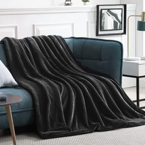 Miniatura 9 de Walensee Manta de Vellón Sherpa (Tamaño Queen de 90 x 90 pulgadas, negro) Manta de Felpa Suave Difusa Súper Suave Reversible de Microfibra