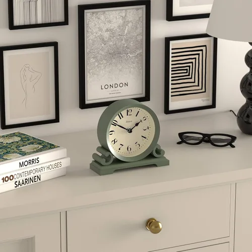 Miniatura 4 de JONES CLOCKS® Reloj de repisa Saloon Diseño tradicional de doble scroll Verde Estilo clásico contemporáneo para escritorio, mesa, estante