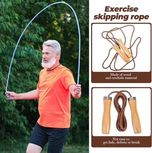 Miniatura 6 de NOLITOY Weighted Leather Jump Rope with Smooth Wooden Handles Indoor Outdoor Fitness Skipping Rope for Physical Education and Strength Training