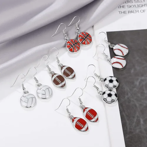 Miniatura 6 de Aretes colgantes de pelota deportiva aretes de fútbol, baloncesto, fútbol, voleibol, béisbol para mujeres fanáticos