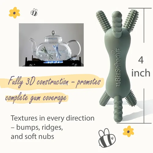 Miniatura 4 de BigSpinach Juguetes de dentición para bebés de 3 a 24 meses, mordedor de silicona para bebés, sin BPA, chupete multitextura para alivio de la Azul