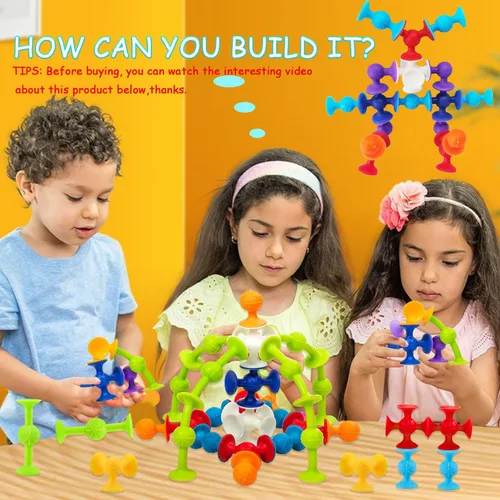 Miniatura 4 de Juguetes de baño con ventosa de 68 piezas, juego de construcción de bloques de construcción de silicona, rellenos de calcetines, bloques de Clásico