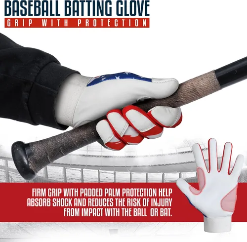 Miniatura 4 de Guantes de bateo Dot Stitch - Guantes de béisbol y sóftbol con bandera americana y bandera de EE. UU. para jóvenes, adultos y unisex Bandera