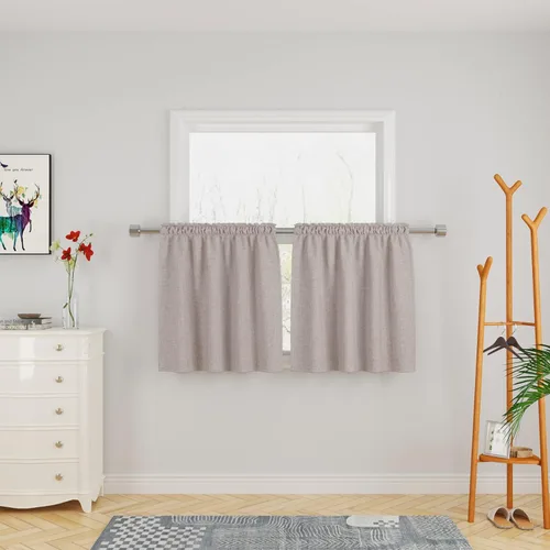 Miniatura 98 de UPOPO Cortinas de Niveles Beige Sobre Fregadero con Textura de Lino para Ventana de Cocina de 16 Pulgadas de Largo Caravana Privacidad Pequeñas