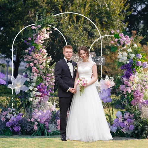 Miniatura 5 de Putros Soporte de arco metálico Chiara para boda, juego de 3 soportes de fondo de arco cuadrado con arcos arqueados de 2.2 m, 2 m, 1.8 m