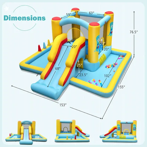Miniatura 4 de BOUNTECH Casa inflable con hoyo de bolas, casa inflable con tobogán largo y túnel para niños de 3 años en adelante, diversión de fiesta en el patio
