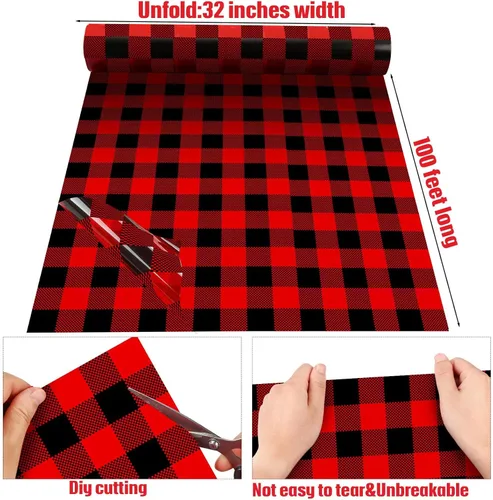 Miniatura 2 de Teling Rollo de papel de celofán navideño de 100 pies de largo, 32 pulgadas de ancho, 3.1 mil de grosor, bolsas de regalo de plástico, cesta grande