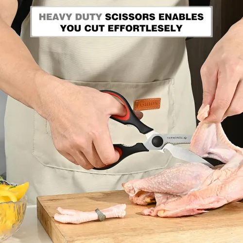 Miniatura 5 de Tijeras de cocina de alta resistencia con tijeras desmontables, multiusos, tijeras aptas para lavavajillas, cuchillas dentadas, cascanueces