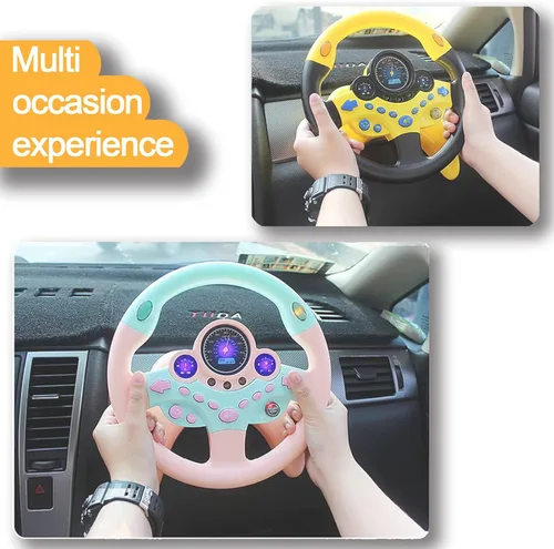 Miniatura 2 de RedCrab Volante de automóvil simulado de juguete con luz y música para niños, juguetes de asiento de conducción, juguetes educativos eléctricos