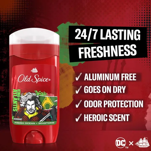 Miniatura 2 de Old Spice Desodorante sin aluminio para hombres, frescura 24/7, protección de larga duración, huele a héroe, Aquaman, aroma fresco de océano