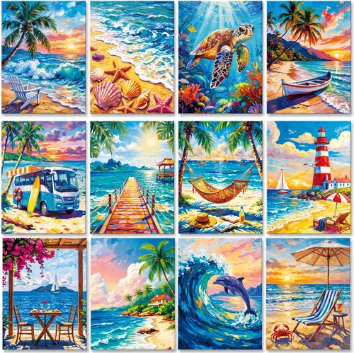 Miniatura 28 de Sherr 12 lienzos predibujados preimpresos para adultos, para sorber y pintar, lienzos de fiesta, kit de pintura para verano, Pascua, Día de la Madre