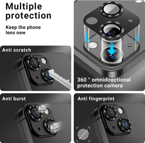 Miniatura 5 de Korecase Protector de lente de cámara para iPhone 14/iPhone 14 Plus, película de vidrio templado de metal para cámara, compatible con funda de lente