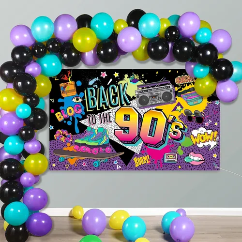 Miniatura 7 de Irenare 85 piezas de decoraciones de fiesta de los años 90, suministros de cumpleaños de fiesta de los 90, incluye radio inflable Boombox y teléfono