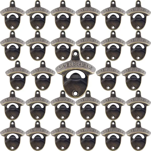 Miniatura 27 de 15 paquetes clásicos de abridor de tapa de cerveza montado en la pared, abridor de botellas negro con tornillo, abridor de tapas de botellas