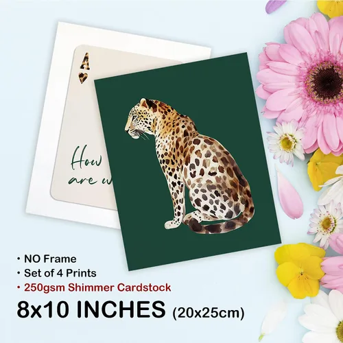 Miniatura 7 de TLESKE Carteles de guepardo y leopardo preppy verde esmeralda Impresiones sin marco 8x10 Juego de 4, decoraciones de pared con bolas de la suerte 8