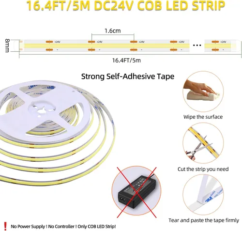 Miniatura 4 de Luces de tira LED 24V COB LED Blanco cálido 3000K Súper brillante tira LED 16.4 pies 5M sin puntos de alta densidad Corta y flexible para proyectos