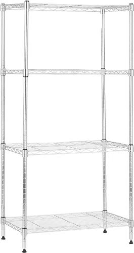 Amazon Basics Estantería de almacenamiento ajustable de 4 estantes, (capacidad de carga de 200 libras por estante), estante de alambre organizador