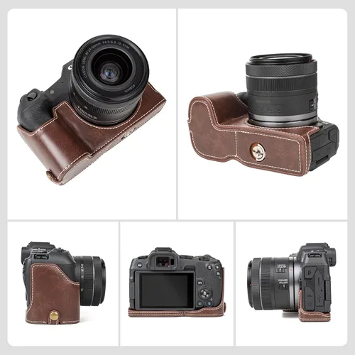 Miniatura 8 de MUZIRI KINOKOO Funda para cámara Canon EOS R8/RP DSLR, estilo retro funda protectora de piel sintética con agarre de mano y diseño inferior de Café