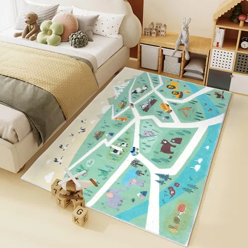 Miniatura 2 de Alfombra de juego para niños, alfombra de 5 pies para dormitorio, animales del bosque, alfombra de sala de juegos para niños y niñas, alfombra