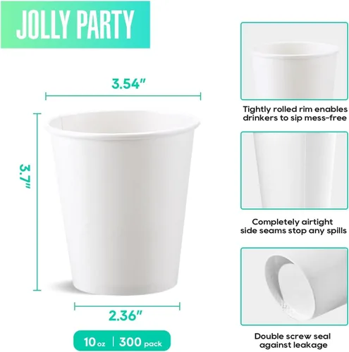 Miniatura 2 de JOLLY PARTY Paquete de 300 tazas de café de papel desechables de 10 onzas, tazas de bebida caliente/fría para agua, tazas de café caliente de papel
