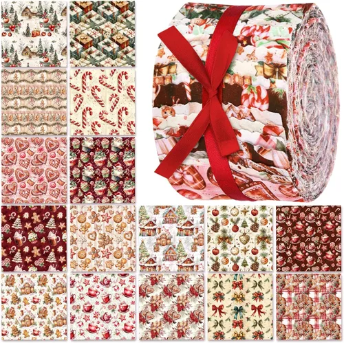 Miniatura 8 de Ganeen 100 piezas de rollo de tela para acolchado floral rosa y morado, cuadrados de tela de 2.56 pulgadas, tiras de tela de jalea precortadas