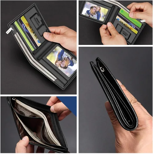 Miniatura 11 de LAORENTOU Billeteras de cuero genuino para hombre, billeteras plegables con cremallera, bolsillo para monedas, casual, cartera delgada