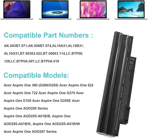 Miniatura 6 de Fancy Buying Batería para laptop Acer Aspire One D255 D257 D260 522 722 AL10A31 AL10B31 AL10BW AL10G31 BT.00603.121 LC.BTP00 Gateway LT23 LT25