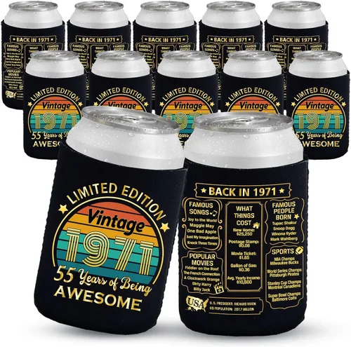Miniatura 18 de Decoraciones de cumpleaños número 13, suministros y recuerdos de fiesta, fundas enfriadoras para latas de bebidas, paquete de 12, negro y dorado