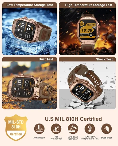 Miniatura 2 de Relojes inteligentes de grado militar SOUYIE para hombres con linterna LED, monitor de presión arterial/frecuencia cardíaca/SpO2/sueño, batería